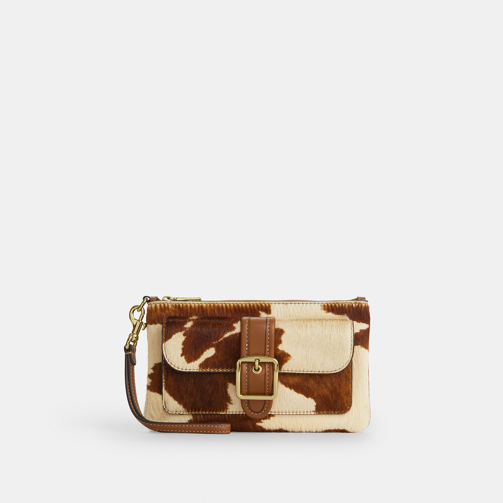 Coach Ashton Wristlet In Haircalf With Cow Print